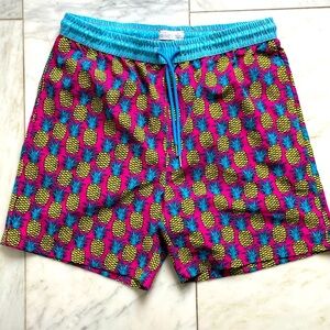 Public Record, Large, hot pink pineapple swim trunks board shorts w/ drawstring